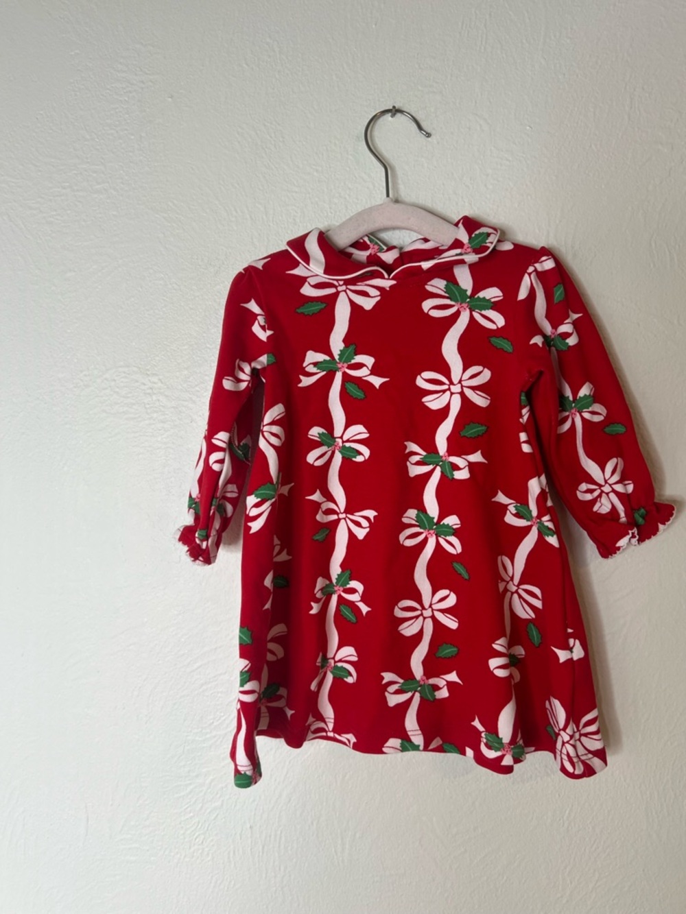 Beaufort Bonnet Co. Sadie Sweatshirt Dress Red Ribbon Holiday Print 6-12 months - Picture 2 of 10
